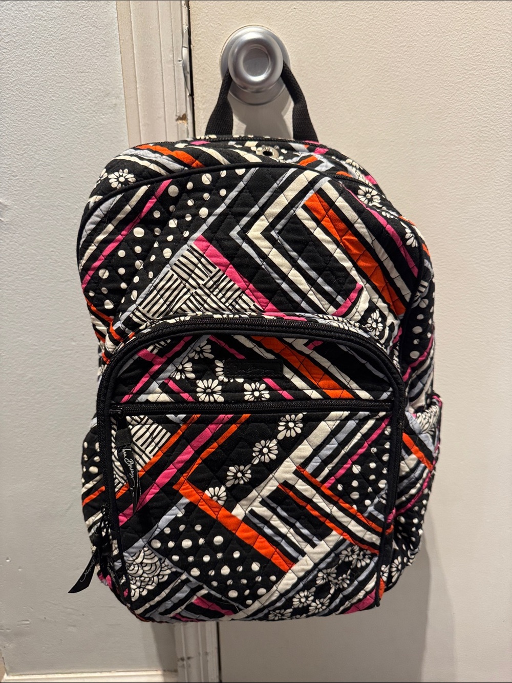 Vera Bradley Black Quilted Backpack with Pink & Orange Accents